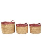 3 Paniers tressés bicolores marron/rouge