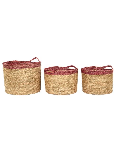 3 Paniers tressés bicolores marron/rouge