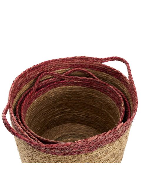 3 Paniers tressés bicolores marron/rouge
