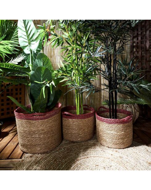 3 Paniers tressés bicolores marron/rouge