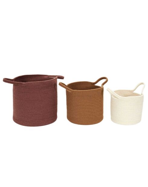 3 Paniers en Coton marron/beige