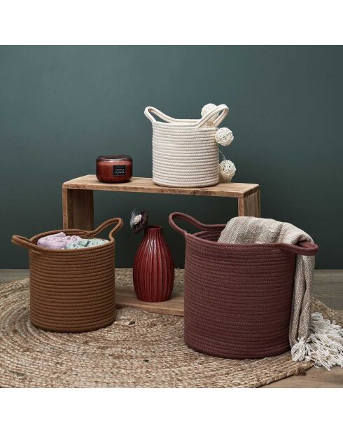 3 Paniers en Coton marron/beige
