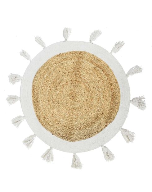Tapis rond en Jute & pompons beige - 80x80 cm