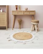 Tapis rond en Jute & pompons beige - 80x80 cm