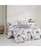 Set copripiumino bianco e grigio con piume