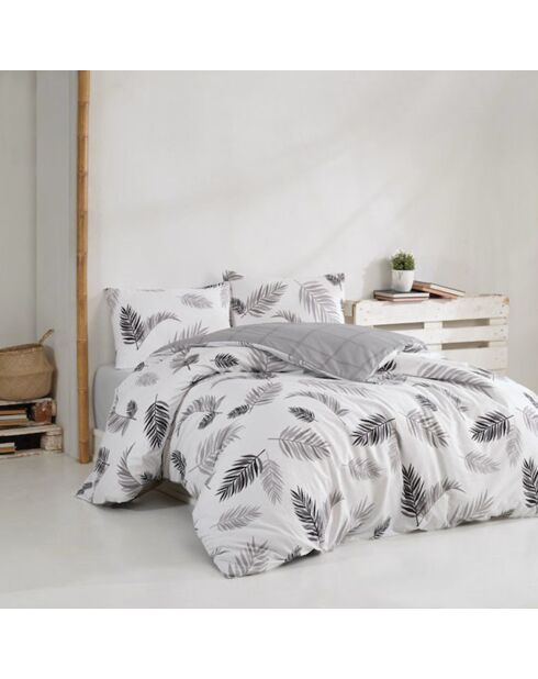 Set copripiumino bianco e grigio con piume