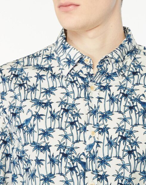 Chemise Slim Fit à imprimé palmiers blanc/bleu