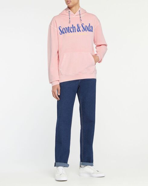 Sweat délavé Logo rose clair