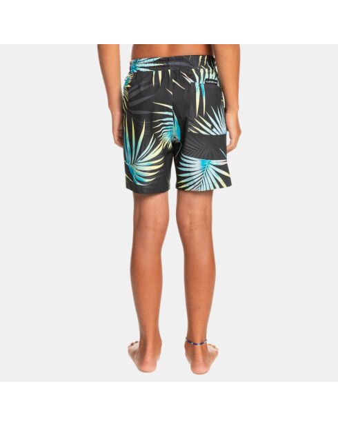 Zwemshort met antraciet/blauw bladpatroon