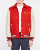 Blouson Teddy en Laine mélangée & Cuir rouge/écru