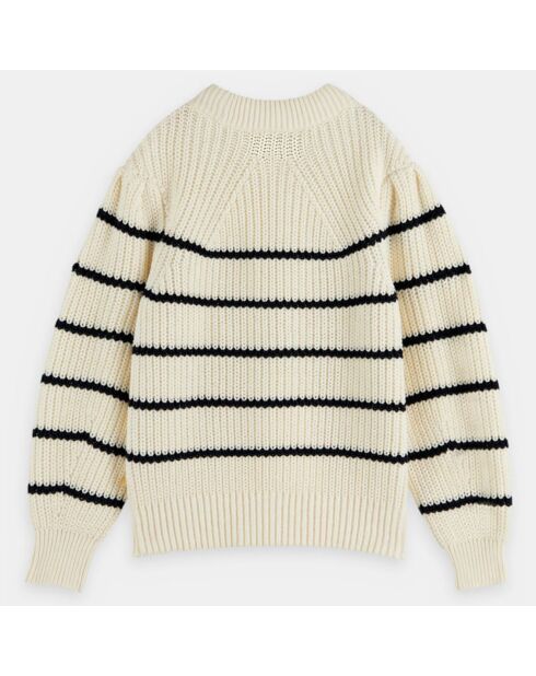 Pull Marinière en Maille de coton rayé écru/marine