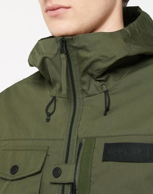 Kaki jack met capuchon en zak