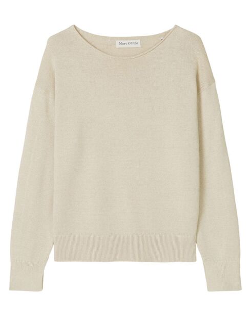 Pull en Coton & Lin Col Bateau beige clair