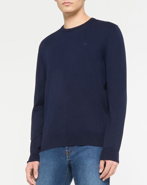 Pull en Coton & Soie col rond bleu marine