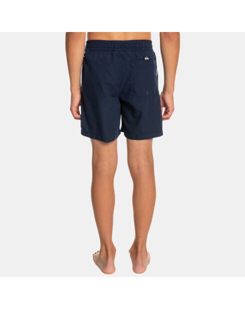 Short de Bain en 100% matière recyclée à bandes et logo bleu marine