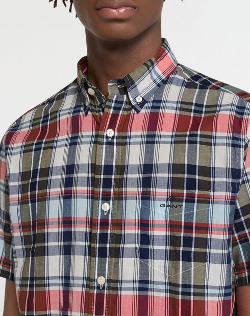 Chemise à carreaux Madras bleue