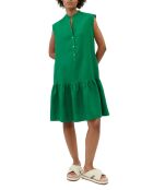 Robe 100% Lin sans manches Col V vert foncé