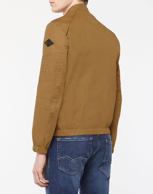 Veste Biker Col Bouton marron