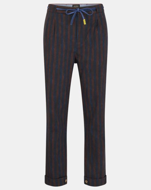 Pantalon Chino Slim Fit Tapered à rayures bleu marine/marron