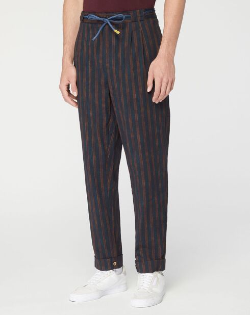 Pantalon Chino Slim Fit Tapered à rayures bleu marine/marron