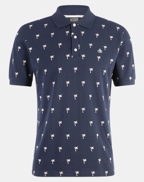 Polo 100% Coton Bio Regular Fit imprimé palmiers bleu marine