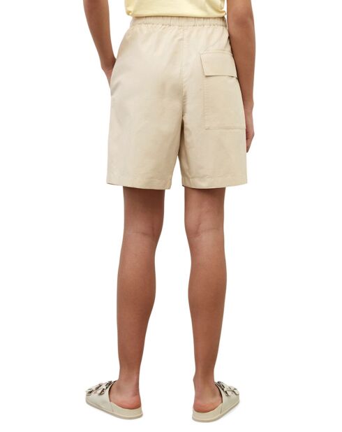 Beige korte broek met elastische taille van katoen en linnen