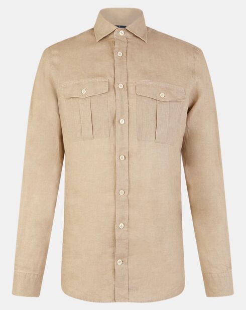 Chemise 100% Lin Slim Fit beige foncé