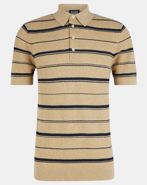 Polo Regular Fit en maille à rayures beige/bleu