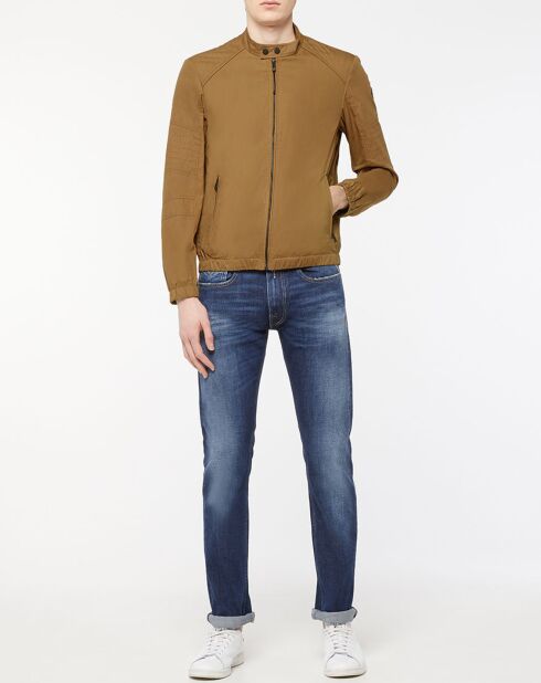 Veste Biker Col Bouton marron