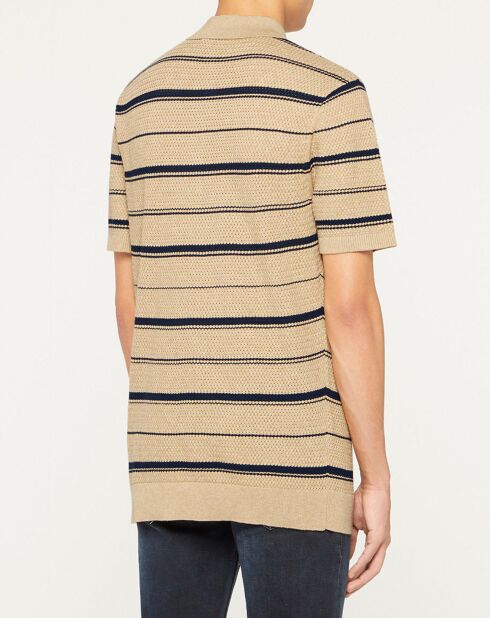 Polo Regular Fit en maille à rayures beige/bleu