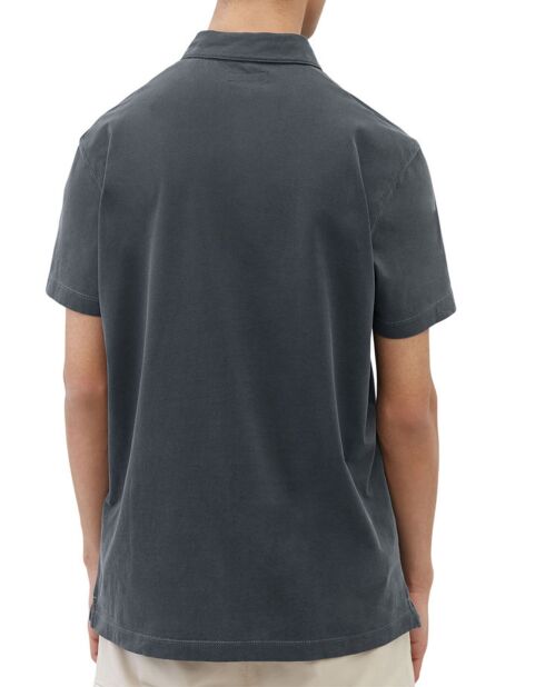 Marineblaues Kurzarm-Poloshirt aus Bio-Baumwolljersey