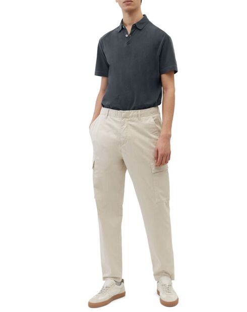 Marineblaues Kurzarm-Poloshirt aus Bio-Baumwolljersey