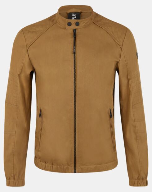 Giacca da motociclista marrone con colletto a bottoni