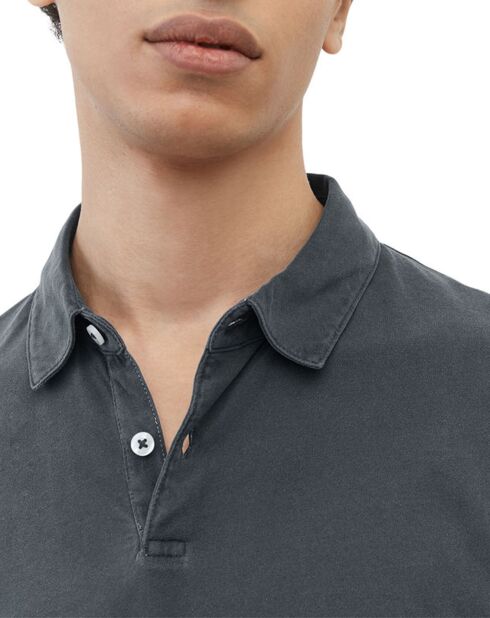 Marineblaues Kurzarm-Poloshirt aus Bio-Baumwolljersey