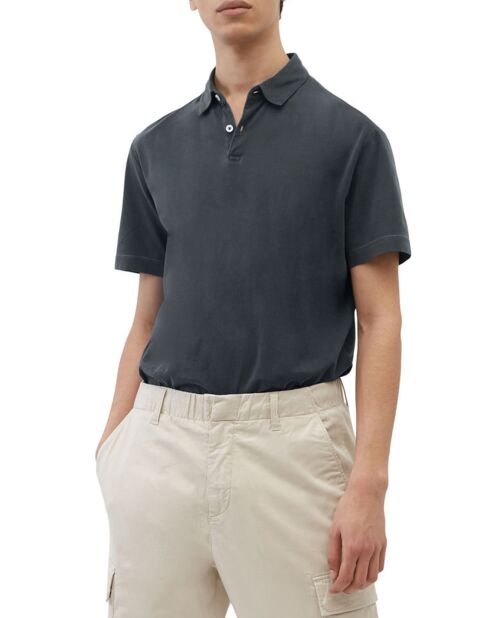 Marineblaues Kurzarm-Poloshirt aus Bio-Baumwolljersey