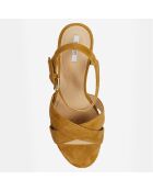 Sandales en Velours de Cuir de Chèvre Soleil camel - Talon 8 cm