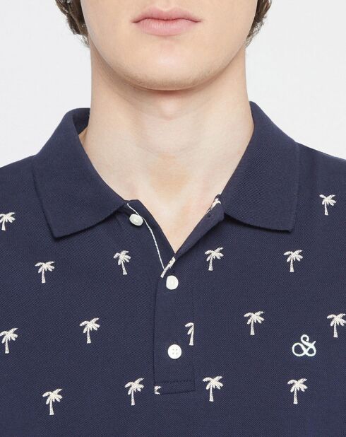 Polo 100% Coton Bio Regular Fit imprimé palmiers bleu marine