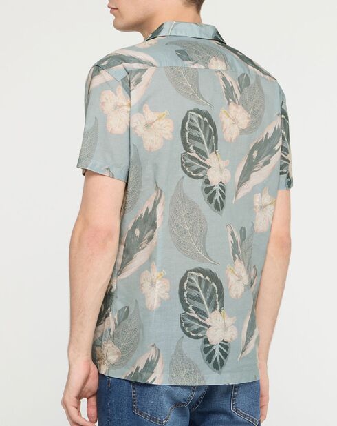 Chemise en Lin mélangé Bowling  à imprimé tropical vert clair