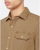 Chemise 100% Lin manches longues marron