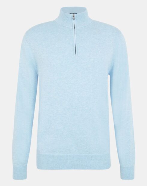 Pull en Coton & Soie zippé bleu ciel