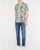 Chemise en Lin mélangé Bowling  à imprimé tropical vert clair