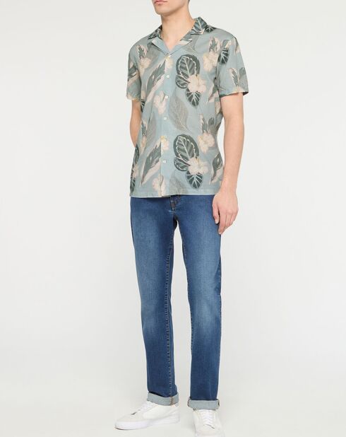 Chemise en Lin mélangé Bowling  à imprimé tropical vert clair