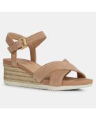 Sandales en Velours de Cuir Ischia beiges - Talon 5,5 cm