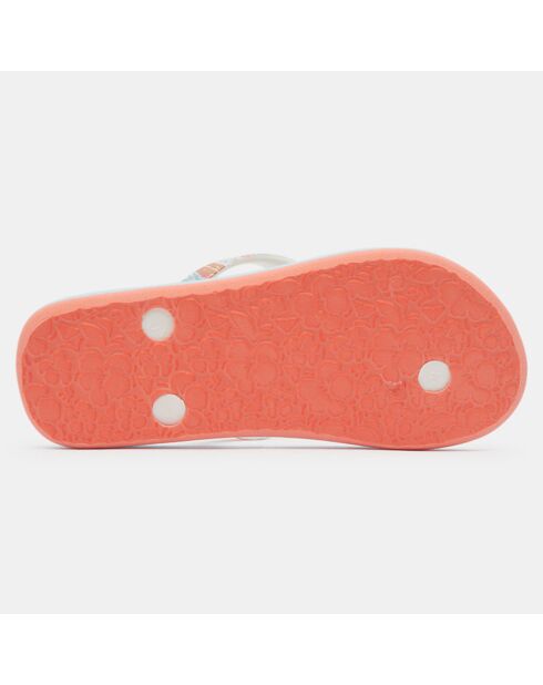 Blauw/oranje teenslippers met bloemensteentjes