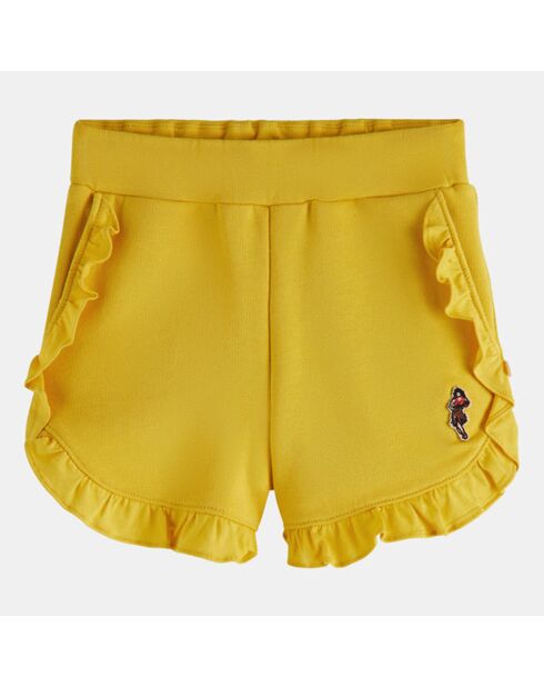 Pantaloncini in felpa di cotone biologico gialli con mini volant