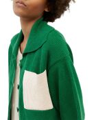 Gilet 100% Lin Maille Poche Bicol Kl vert