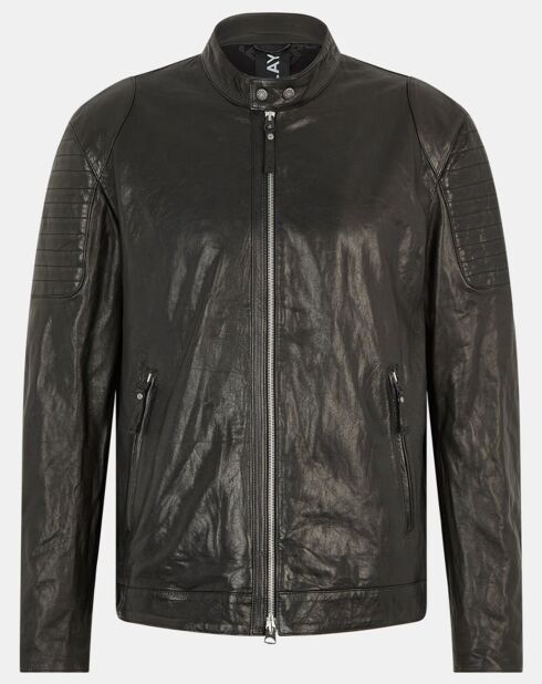 Blouson en Cuir d'Agneau Black Zip noir