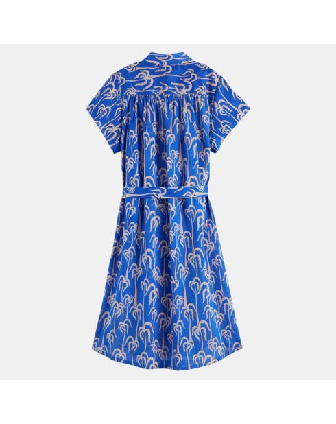 Robe en Coton bio satiné imprimé palmiers bleue
