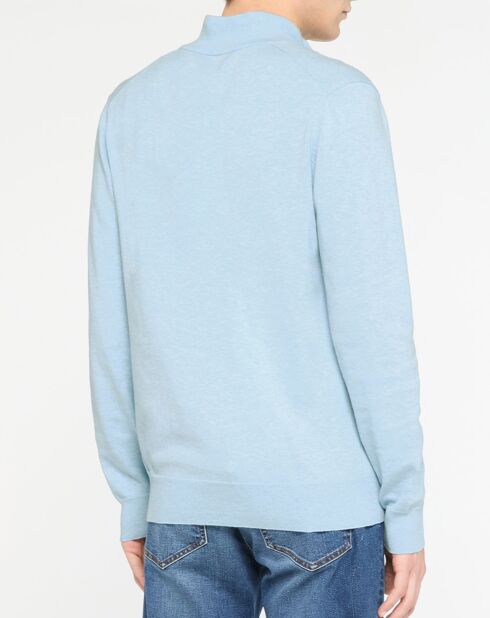 Pull en Coton & Soie zippé bleu ciel