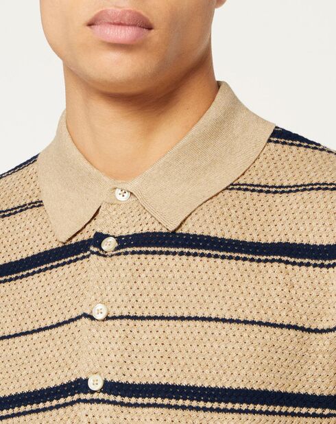 Polo Regular Fit en maille à rayures beige/bleu